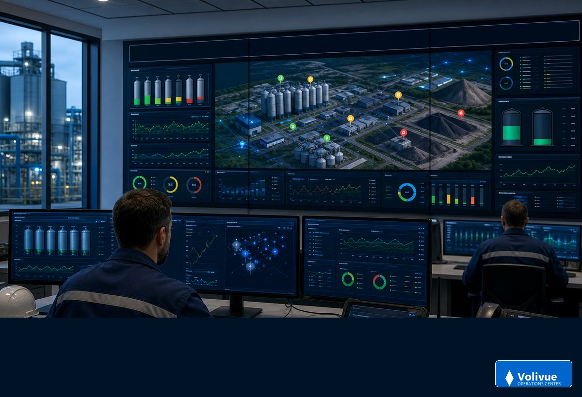 Volivue operations center dashboard showing unified inventory monitoring views for industrial storage sites