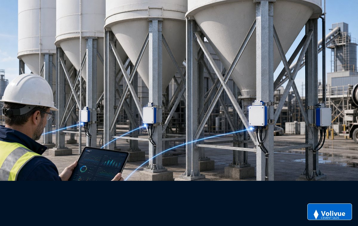 Volivue cement silo inventory modernization with lower-leg mounted weighing controllers and direct 4G WiFi RS485 communication