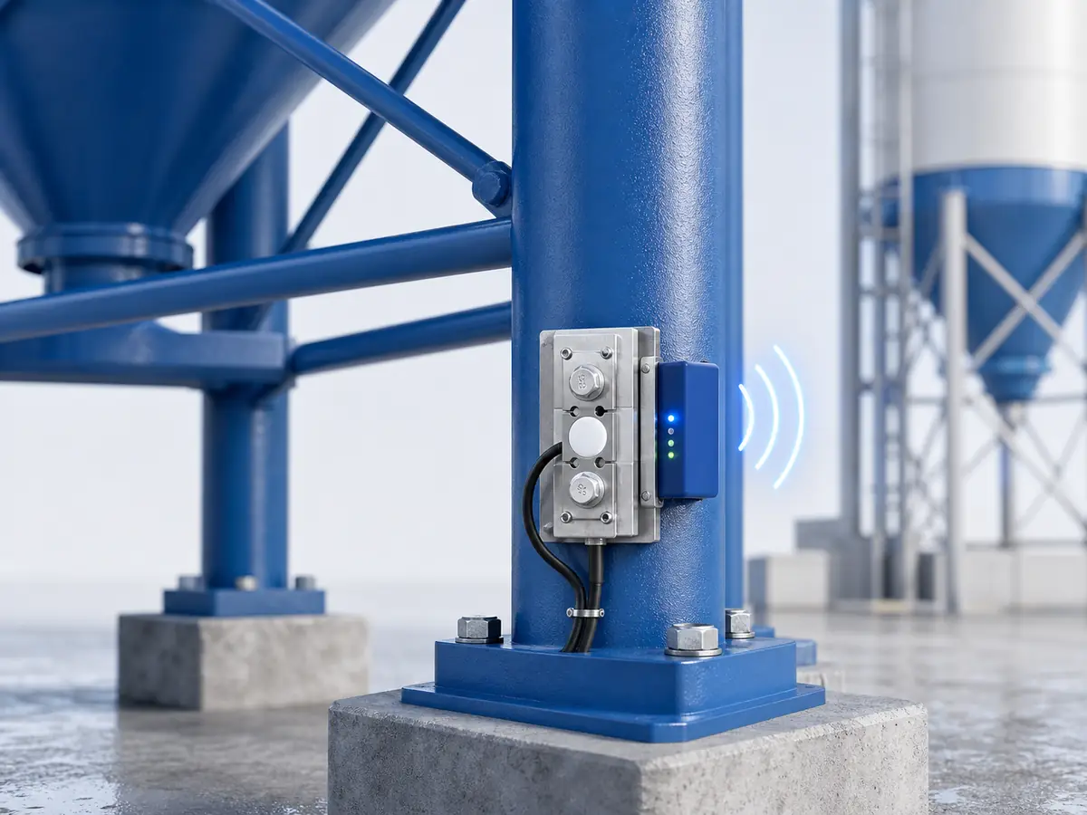 Patch-mount strain sensors clamped to silo support legs