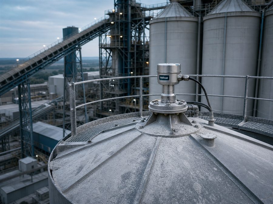 80GHz radar on a cement silo roof at a cement plant