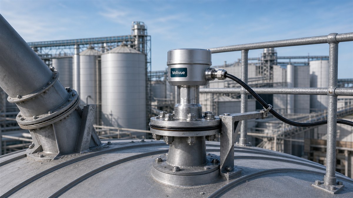 Volivue 80GHz radar installation on a silo roof
