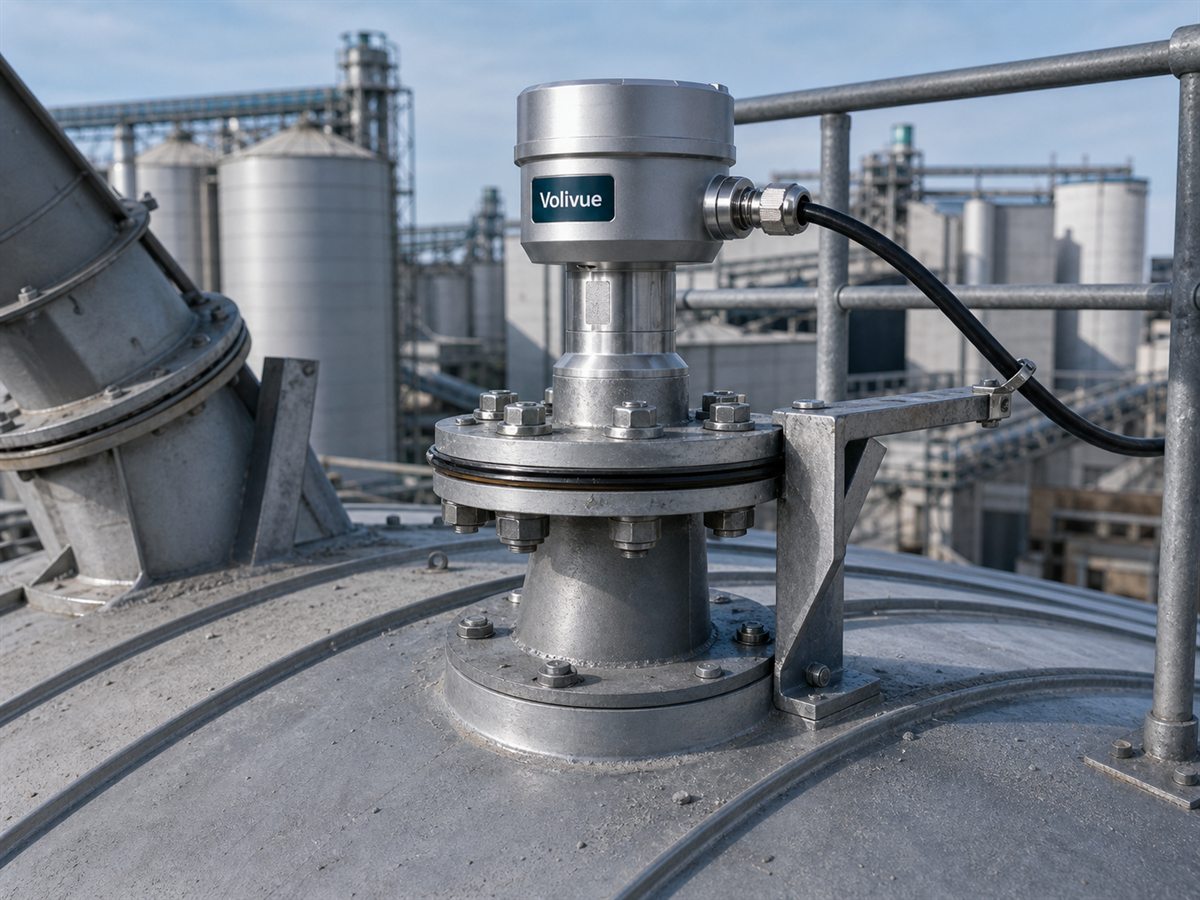 Nozzle mounting and beam planning for an 80GHz radar on a silo roof