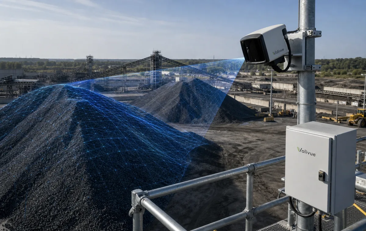 Stockpile volume scanning with Volivue 3D LiDAR over an open bulk yard