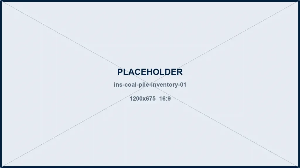 Sprawling power plant coal yard with irregular piles awaiting continuous Volivue scanning